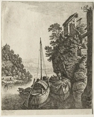 Two Boats Moored Under A Rock