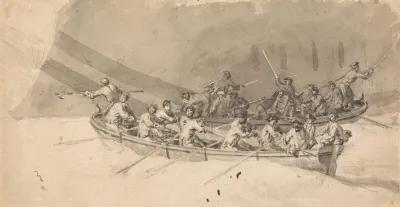 Two Boats With Crews Study For The Royal William At Sea