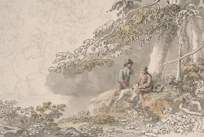 Two Boys And A Dog In A Wood