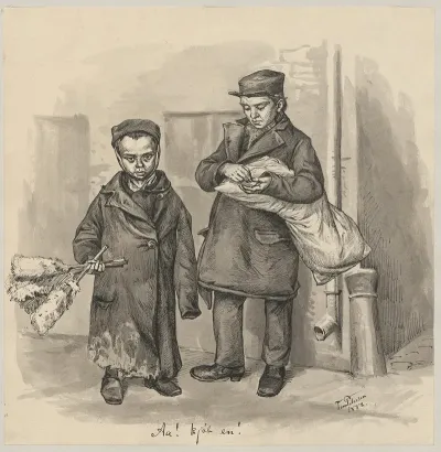 Two Boys On A Street Corner Are Selling Dustpans