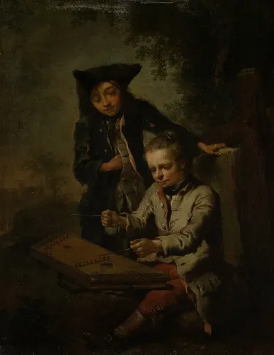 Two Boys One Of Them Playing The Dulcimer
