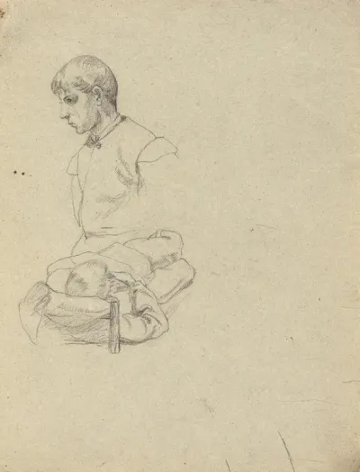 Two Boys Sketch For Signing Of The Compact In The Cabin Of The Mayflower