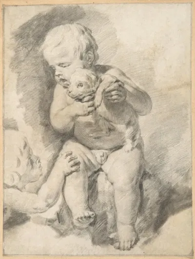 Two Boys With A Puppy