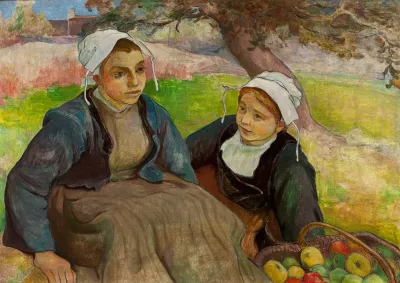 Two Breton Women With A Basket Of Apples