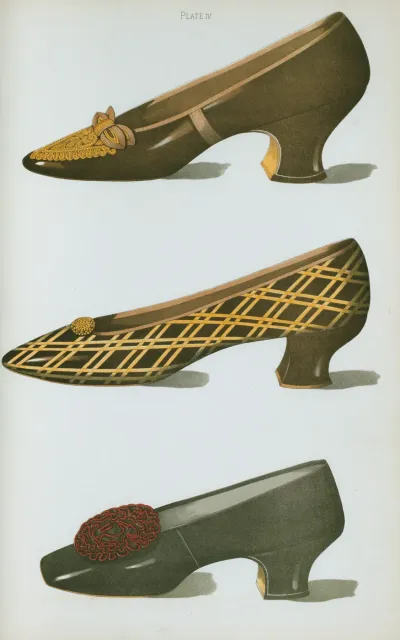 Two Bronze Shoes And One Shoe In Black Glace Kid