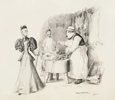 Two Butchers Argue In Their Shop Watched By A Stern Woman