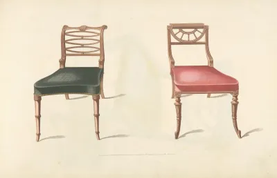 Two Chairs With Red Black Cushions
