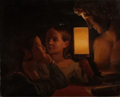 Two Children Illuminating A Sculpted Bust
