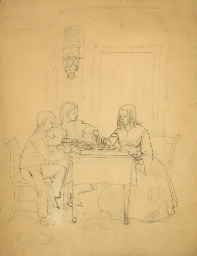 Two Children Playing Checkers Or Draughts