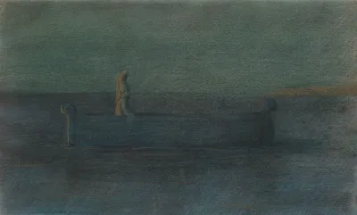 Two Cloaked Figures In A Boat