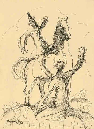 Two Clowns With A Horse