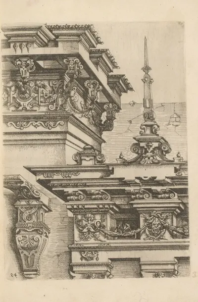Two Corinthian Capitals With Console And Decorated With Garlands And Mascarons