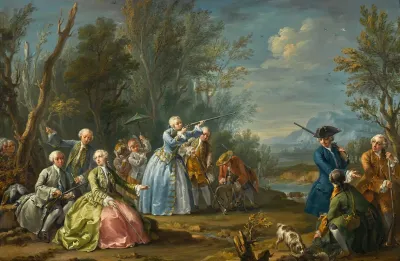 Two Court Ladies Out Shooting With Their Retinue
