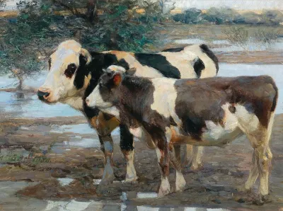 Two Cows By The Water