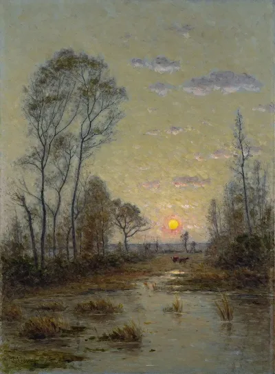 Two Cows In An Evening Landscape