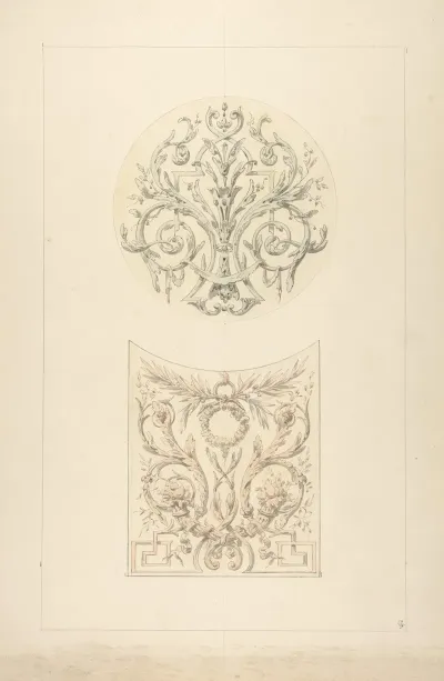 Two Designs For Decorative Motifs Featuring Cornucopia And Rinceaux