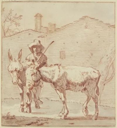 Two Donkeys And Their Driver