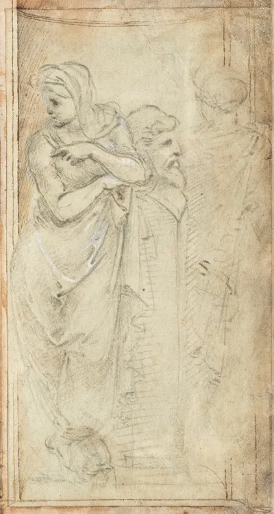 Two Draped Women Standing On Either Side Of A Herm
