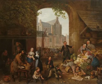 Two Drunkards At The Market Near The Westerkerk In Amsterdam