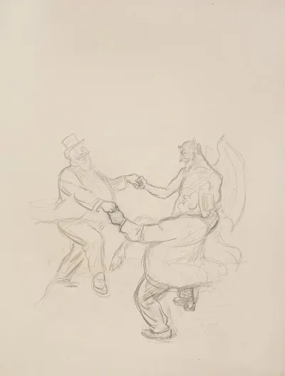 Two Fat Men In Suits Dance Happily With A Demon