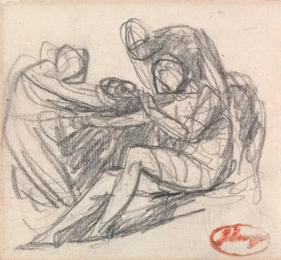 Two Figures Aiding A Seated Figure