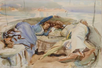 Two Figures In A Boat Isola Bella Italy