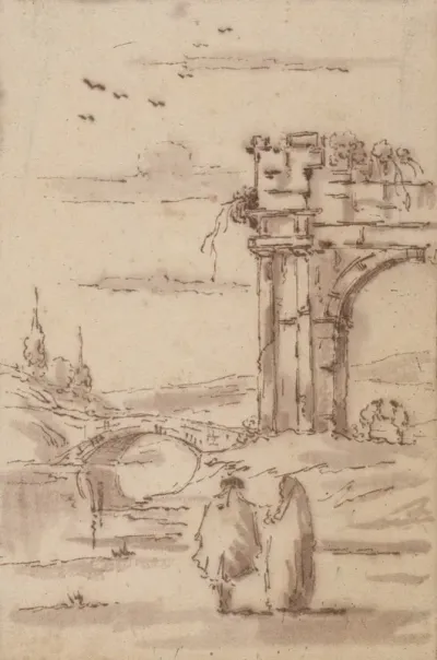 Two Figures In A Landscape With Ruins