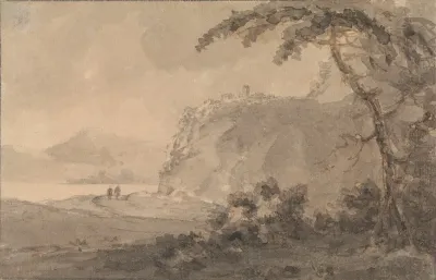 Two Figures On A Road By A Lake