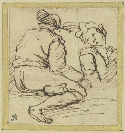 Two Figures On The Left A Seated Man Seen From The Rear On The Right A Half Length Figure