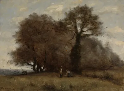 Two Figures Working In The Fields