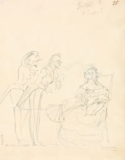 Two Gentlemen Talking To A Seated Lady 2