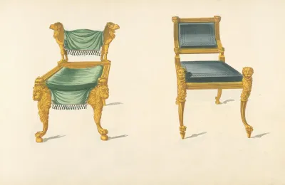 Two Gilt Chairs With Lion Camel Motifs