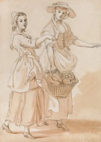 Two Girls Carrying A Basket