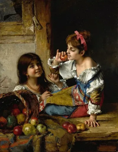 Two Girls With Apples And Pears