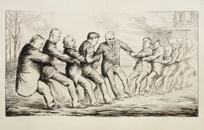 Two Groups Of Men In Suits Play Tug Of War In Front Of The U S Senate Building