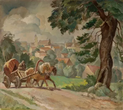 Two Horse Cart On The Road Into Town