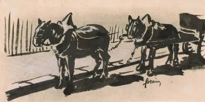 Two Horses Pulling A Cart