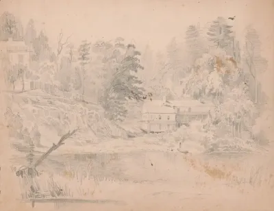 Two Houses Along A River One Up On A Rocky Embankment