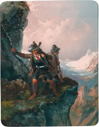 Two Hunters Near A Rock