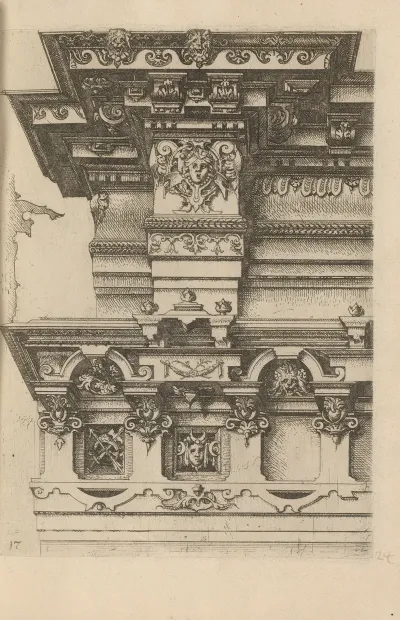 Two Ionic Capitals Decorated With Mascarons And Foliage