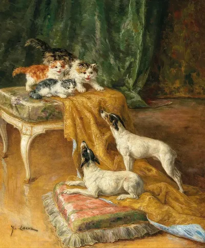 Two Jack Russells And Three Kittens