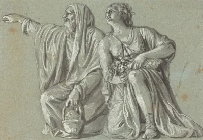 Two Kneeling Figures With Offerings