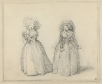 Two Ladies Standing In Conversation Presumably A Scene From A Play