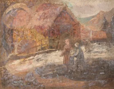 Two Little Girls Against The Background Of A Landscape
