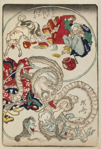 Two Long Necked Creatures Accosting A Noodle Shop Customer 2