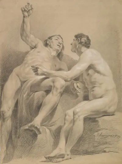 Two Male Nudes One Seated And One Semi Reclining