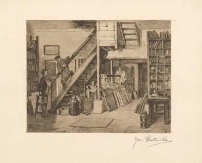 Two Men At A Staircase In An Antwerp Lithograph Workshop