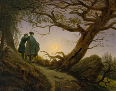 Two Men Contemplating The Moon