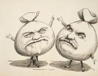 Two Men Depicted As Giant Bags Of Money