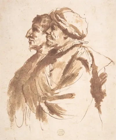 Two Men Depicted Half Length In Profile